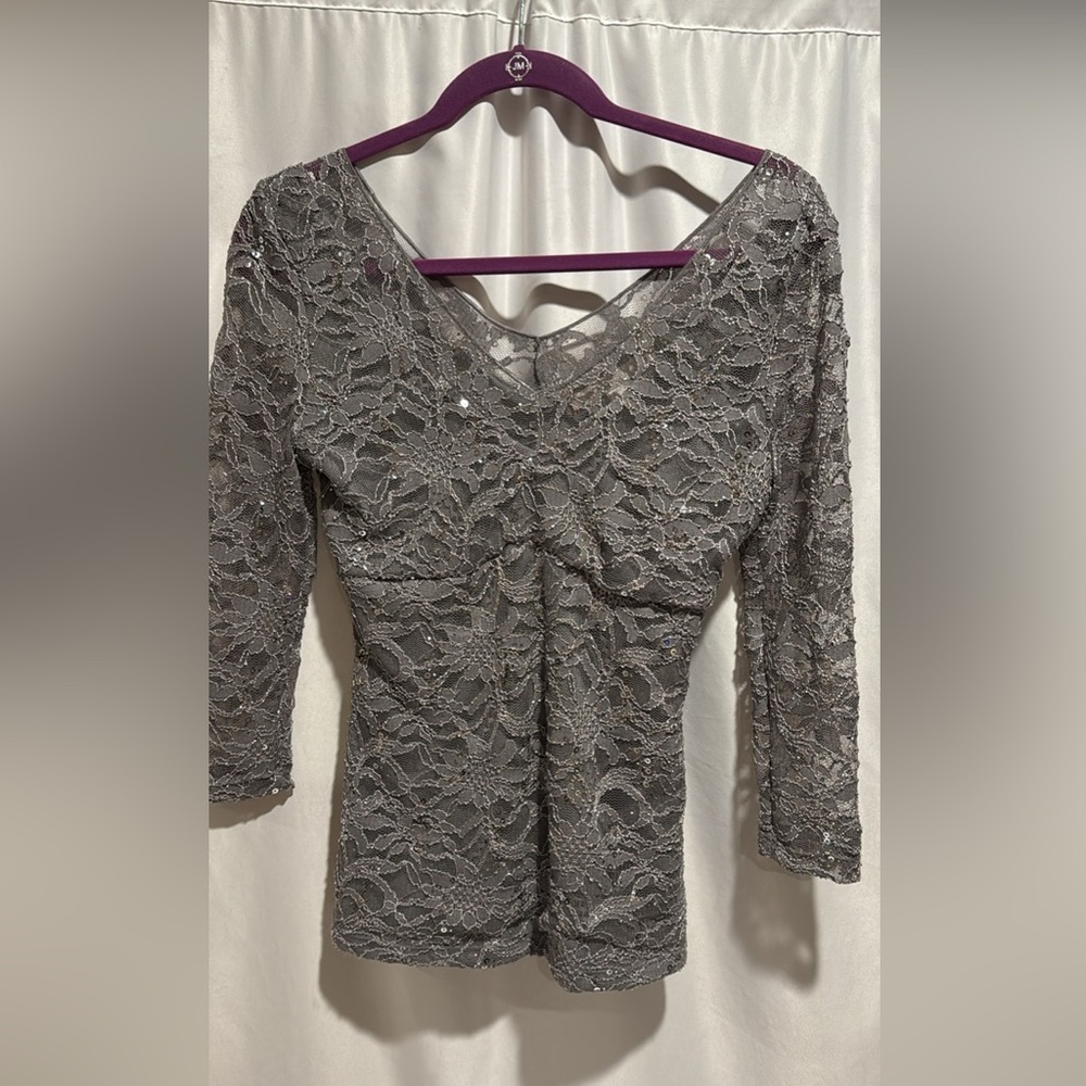 Boston Proper Silver Lace Blouse